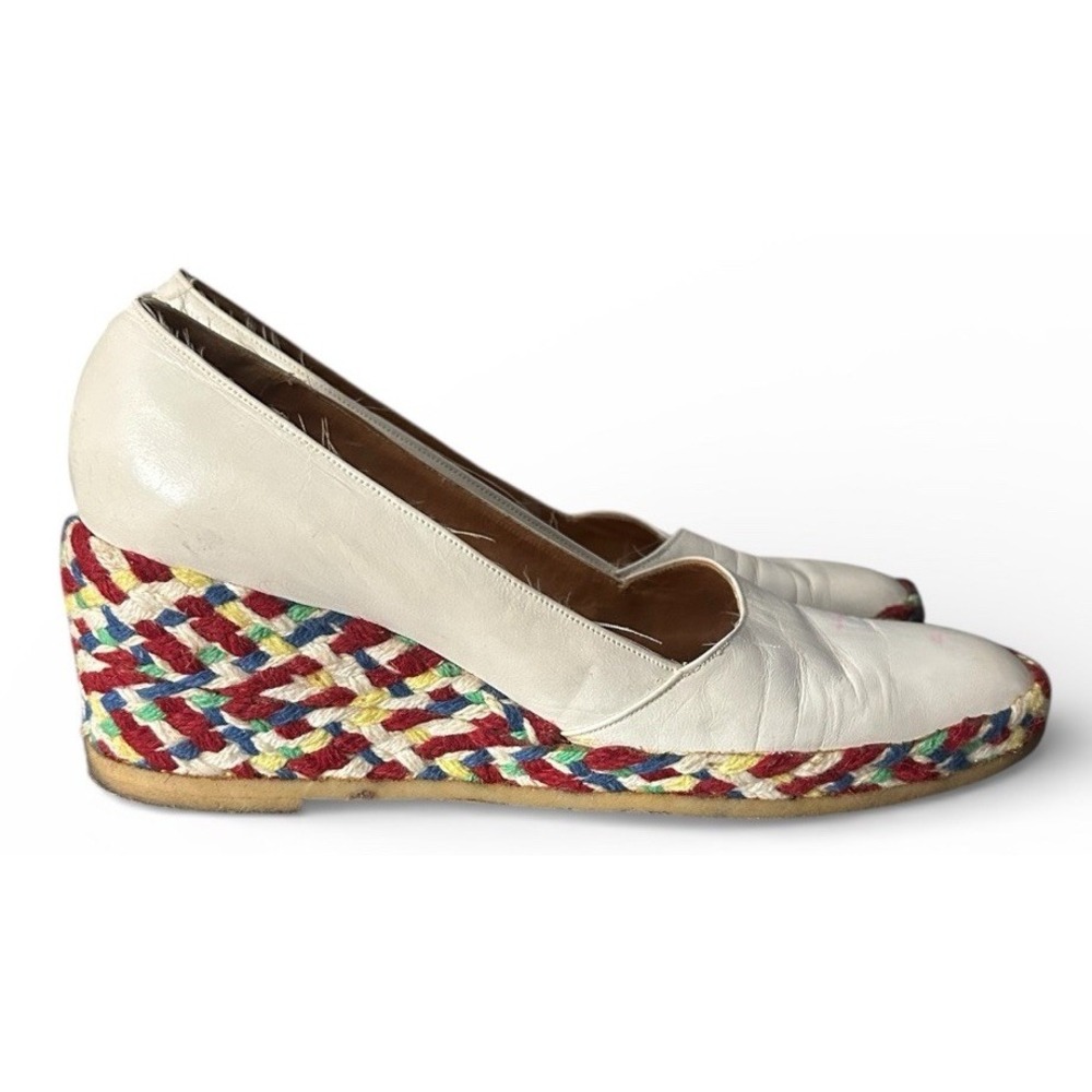 Neiman Marcus Leather Multicolor Espadrille Wedge Cream Spain Women's 8 S